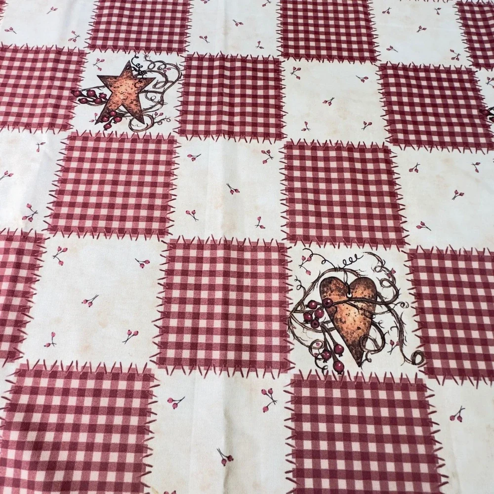 Expressions Shower Curtain Red Gingham Primitive Country Stars Hearts 70x70